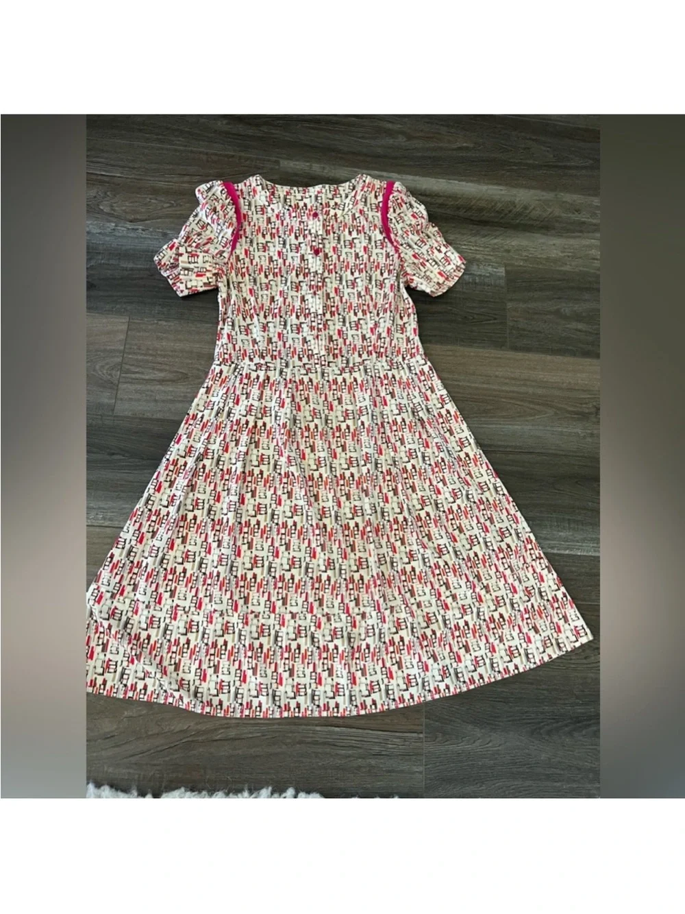 Girls Pink Patterned Short Sleeve Dress